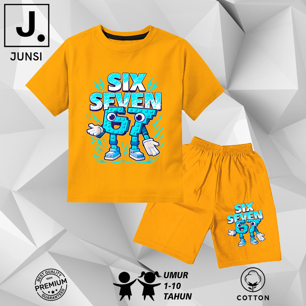 Baju Setelan Stelan Set Kaos Katun Anak Laki Laki Perempuan Anomali Six Seven 67 Brainrot Celana Pen