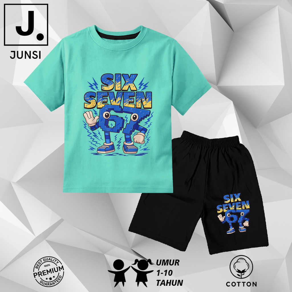 Baju Setelan Stelan Set Kaos Katun Anak Laki Laki Perempuan Anomali Six Seven 67 Brainrot Celana Pen