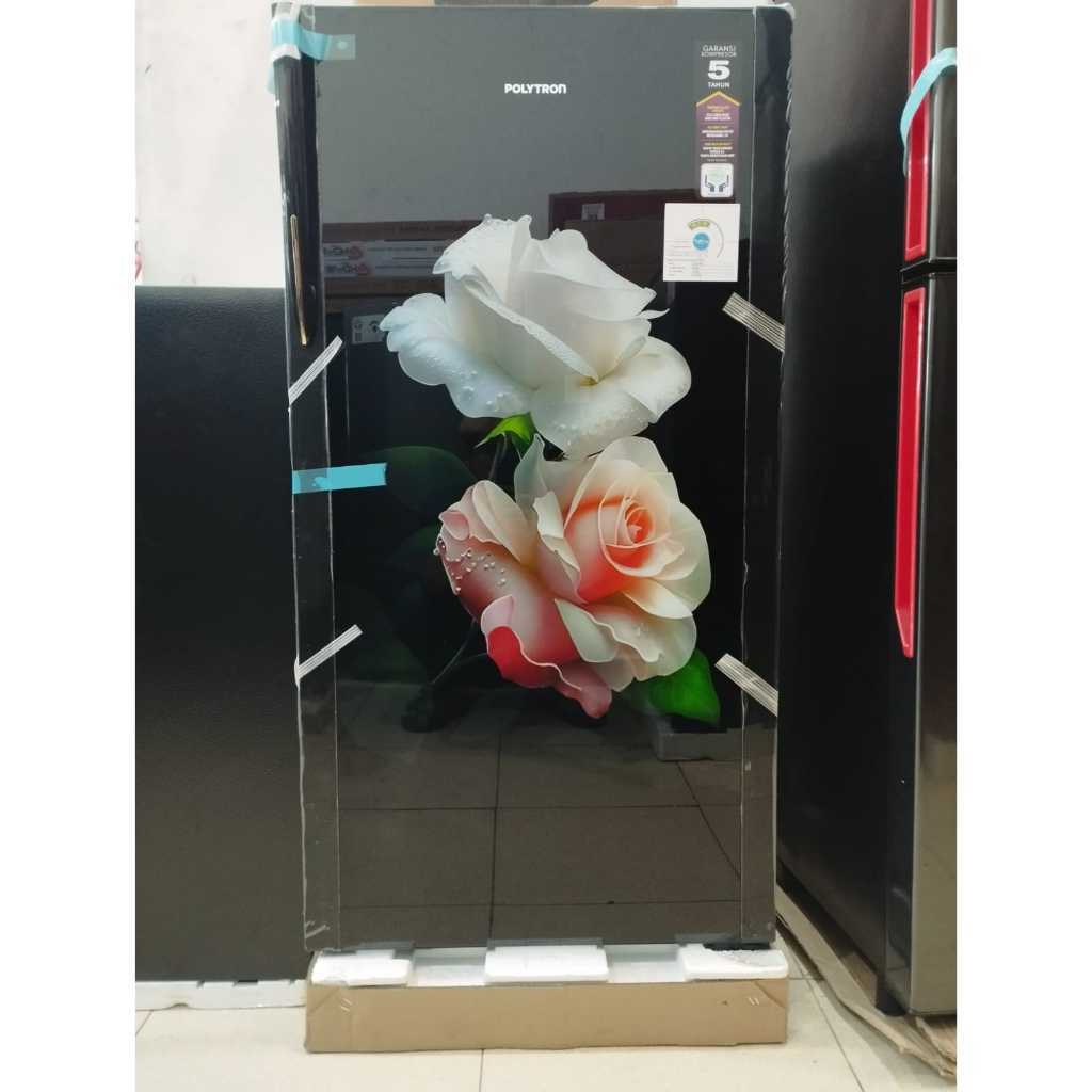 THE BEST Kulkas Polytron PRA 18 DRD 1 Pintu Hitam Motif Bunga