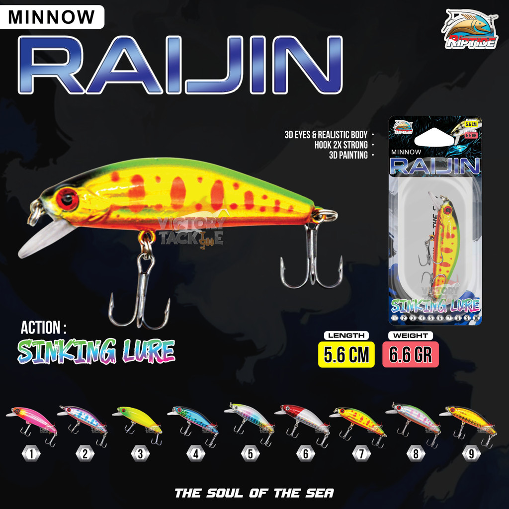 UMPAN PANCING LURE MINNOW Riptide RAIJIN MINNOW SINKING LURE 5.6 CM 6.6 GRAM Victory Trans