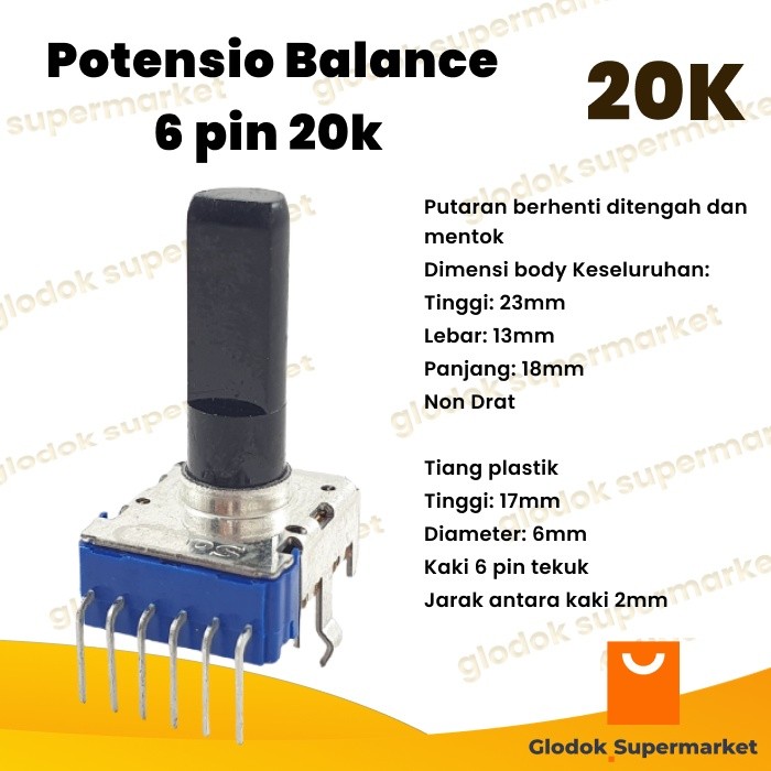 Potensio Balance 6 pin 20k 100k Stereo Kaki 6 Tekuk Alps Equalizer 203 104