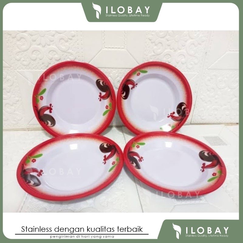Piring jadul enamel ayam jago 22cm / piring jadul seng vintage motif ayam jago 22 cm [ ILOBAY ]
