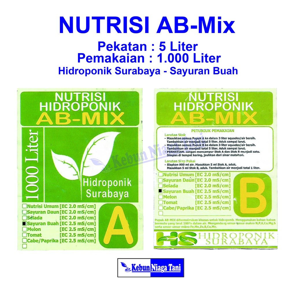PROMOHidroponik Surabaya Nutrisi AB Mix 5 L - Abmix Daun Buah Selada Umum Melon Tomat Cabe PaprikaTE