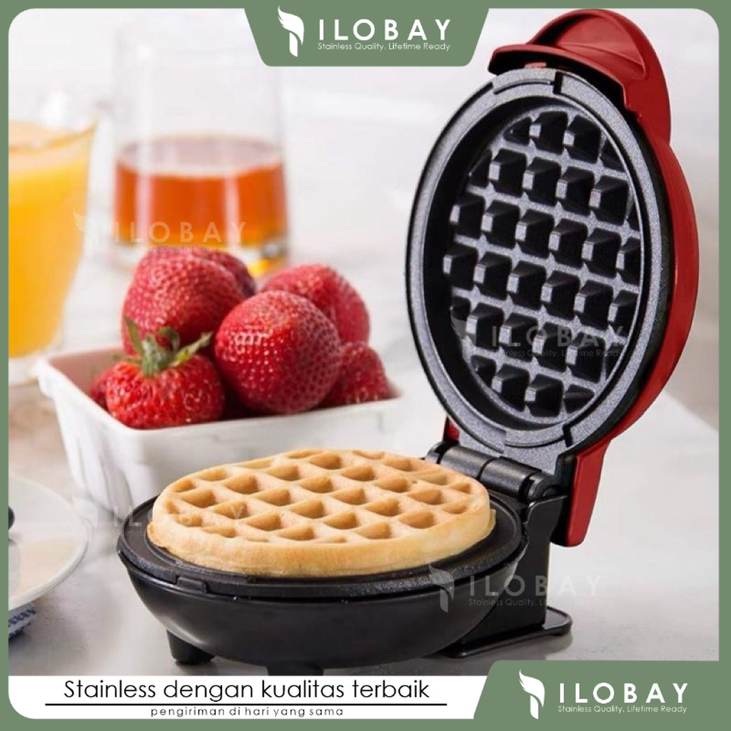 cetakan waffle elektrik mini / pembuat wafel electric / cetakan kue waffle pancake bulat [ ILOBAY ]