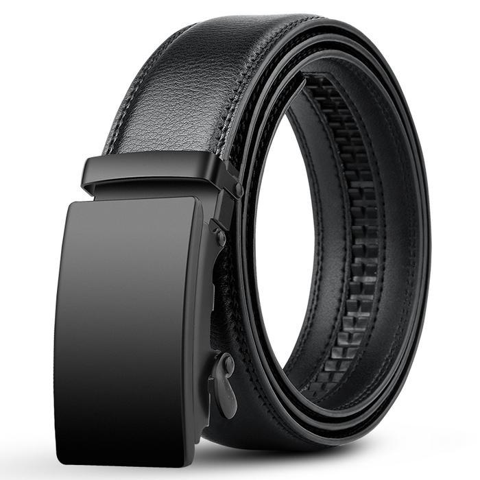 Fits Style HOLO Gesper lkat Pinggang Pria Kulit Hitam Buckle Besi Sabuk Otomatis Belt - hitam