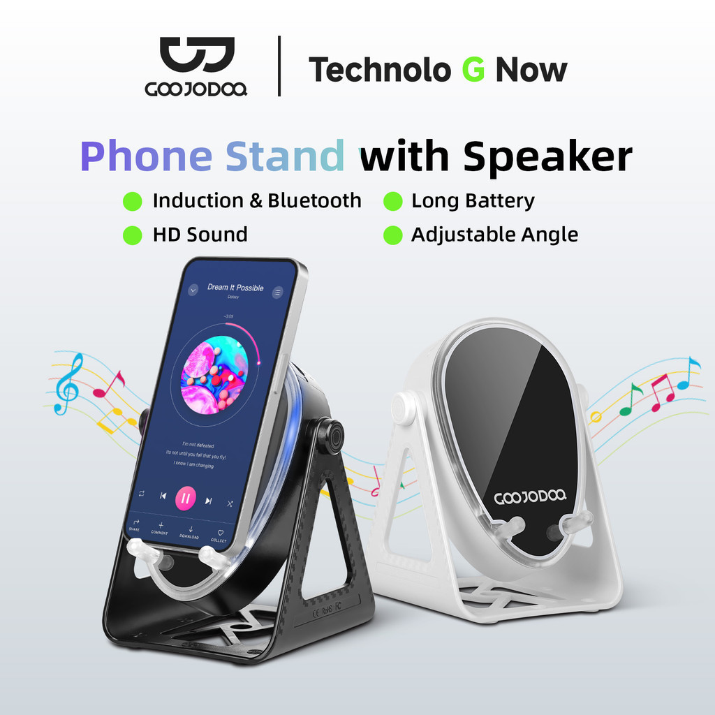 GOOJODOQ 2 in 1 Stand Holder With Wireless Induction Speaker Field Up to 5 Hours of Battery Life