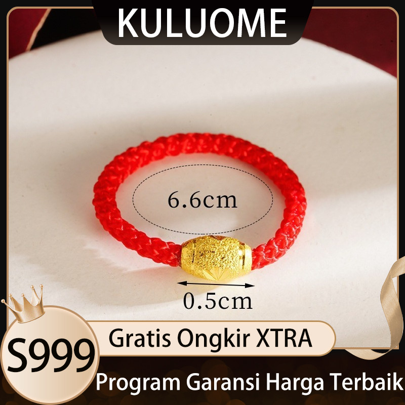 KULUOME Cincin Perhiasan Keberuntungan Tali Merah Emas Pasir Kuno untuk Pasangan Pernikahan Serbagun