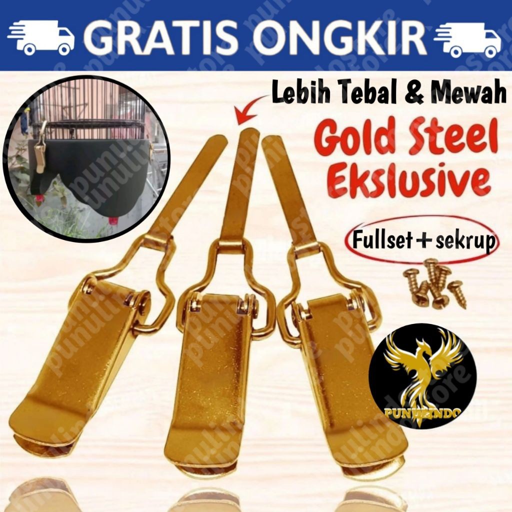 Klem Koper Tebok Sangkar Kandang Murai Lovebird Satu Set isi 3 Gold