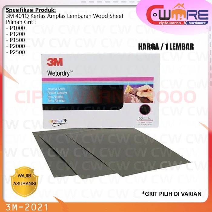3M 401Q Kertas Amplas Lembaran Wood Sheet P1000 P1500 P2000 P2500 - C3 CWS