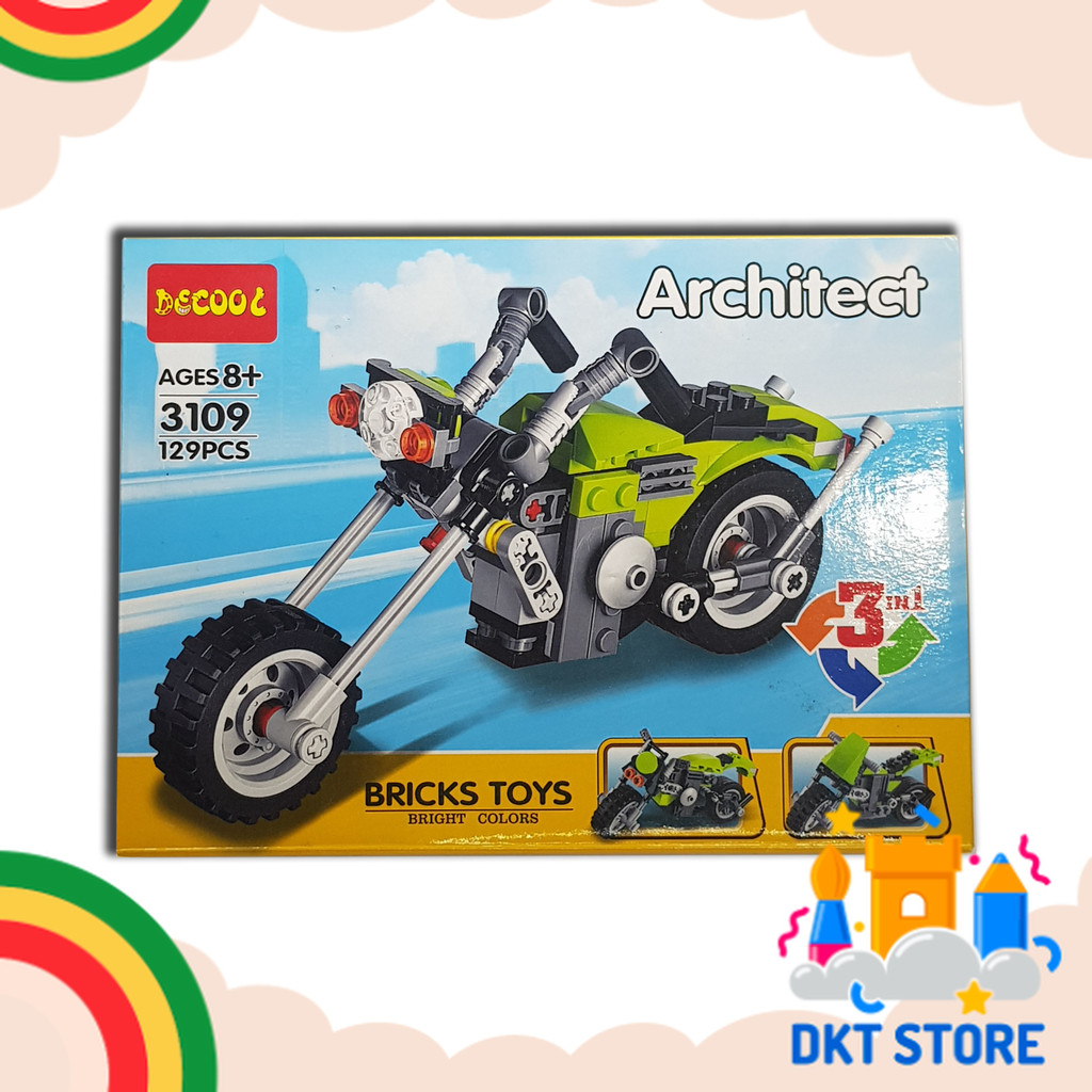 DKT Mainan Anak Bricks Architect 3in1 Pesawat Robot Mobil Motor Bongkar Pasang Lego Kendaraan Premiu