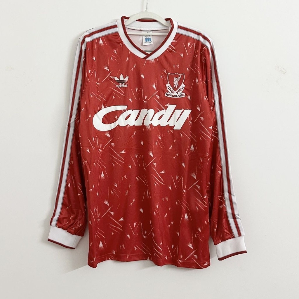 89-91 Jersey retro lengan panjang kandang Liverpool T shirt pria