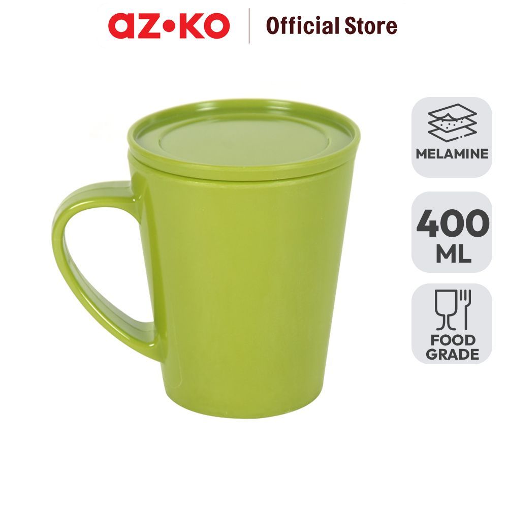 AZKO Krischef Mug Dengan Tutup Melamine 400 ml - Hijau Gelas Minum Tea Cangkir Kopi Wadah Minuman Co