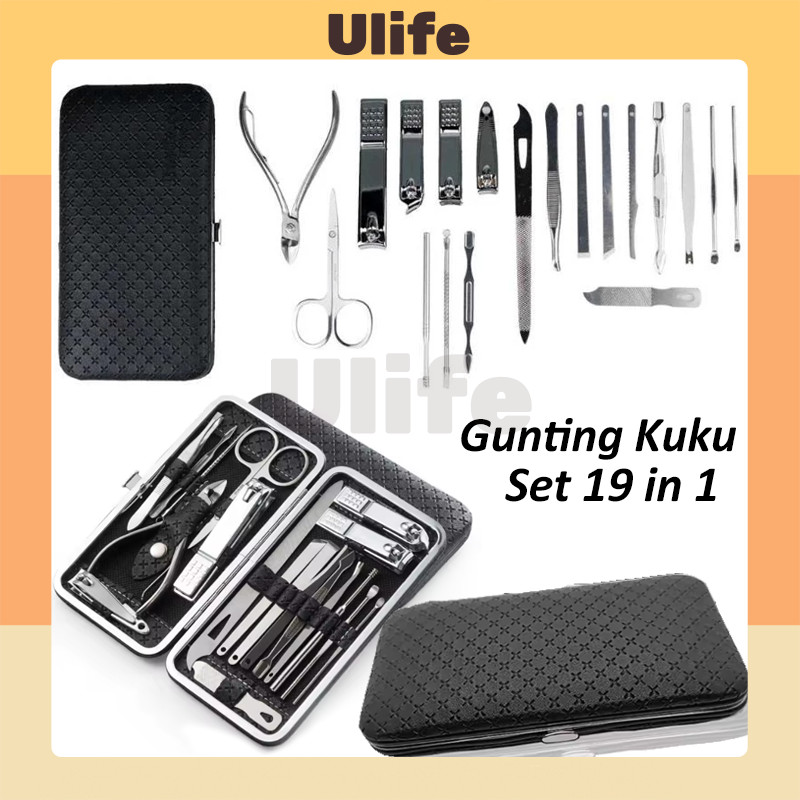Pemotong Kuku / Potongan Kuku / Gunting Kuku Set Lengkap 19Pcs Manicure Pedicure Set / Alat Nail Art