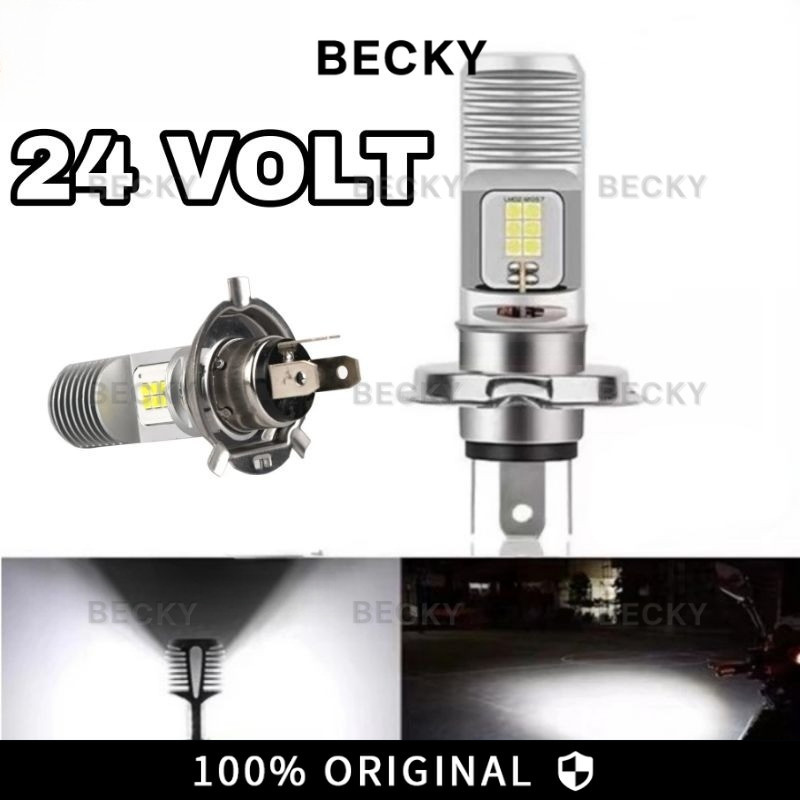 BECKY Lampu LED Utama Depan 24 Volt H4 Laser Gun G12A 12 Mata Titik High Low Putih D3 Truk Bus Fuso 