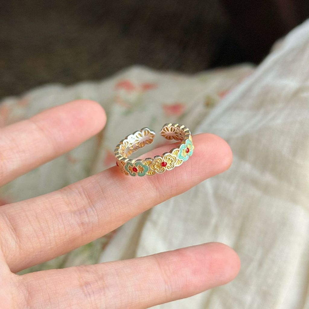 Cincin Ruyi Enamel Retro Gaya Cina Baru yang Indah