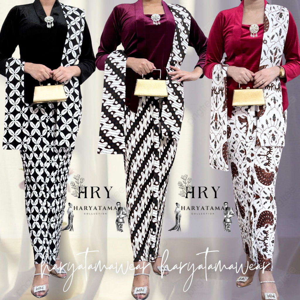 VIRAL !! [1 SET] Seri Putih Rok Plisket Wiru + Selendang, Motif Sama /Jarik Batik Instan