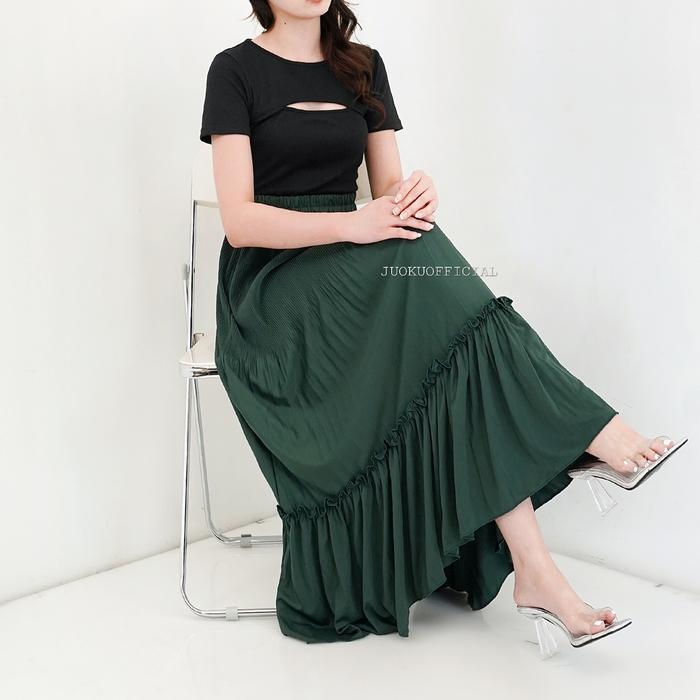promo  -Rok Plisket Ruffle / Rok Plisket Susun / Rok Duyung / Plisket Premium / Pleated Skirt - Abu 
