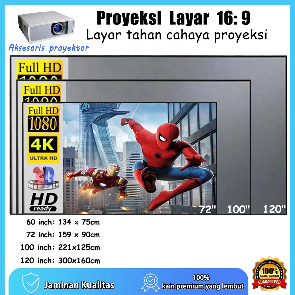 Jinbennu 60120 inci Proyektor 4K HD Layar 16: 9 Lipat AntiLipat Layar Proyektor Portable Film untuk