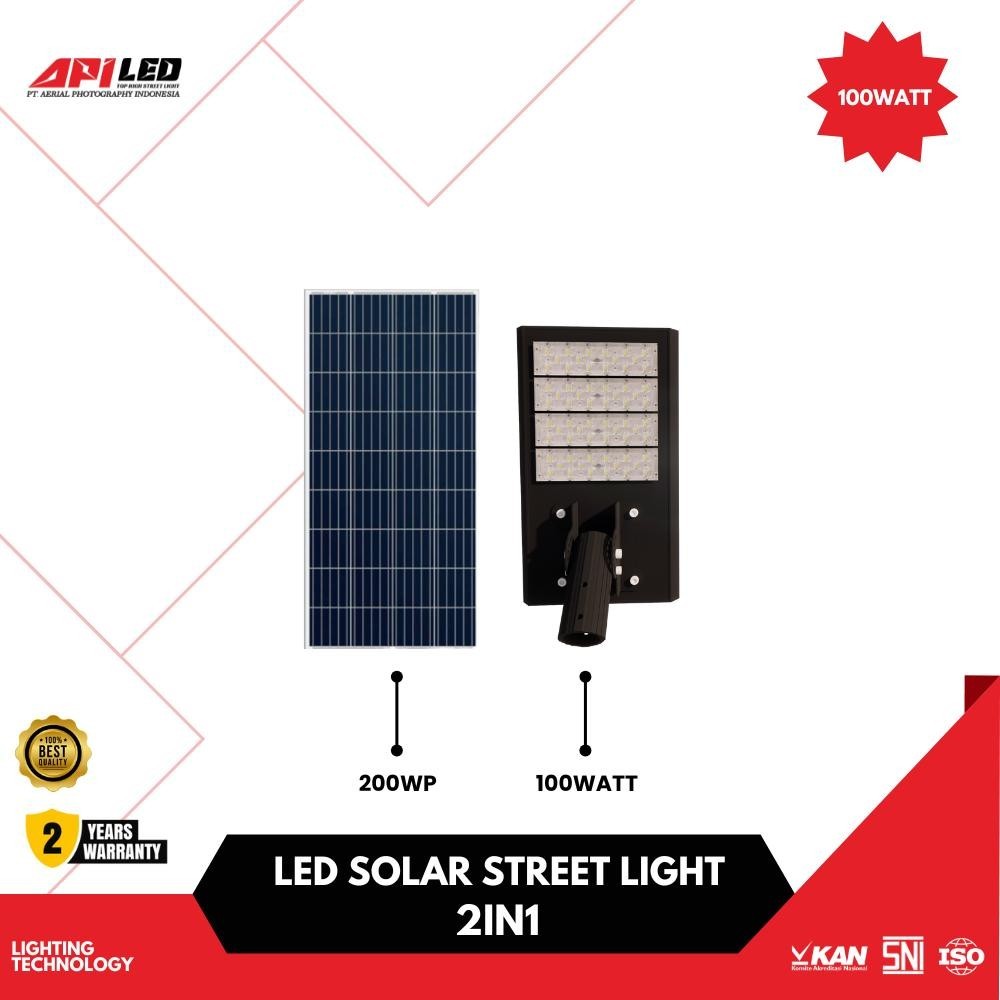 Lampu Jalan PJU PJUTS APILED 2in1 12.8V 100W Panel Surya 200Wp Penerangan Jalan Outdoor Solar Cell S