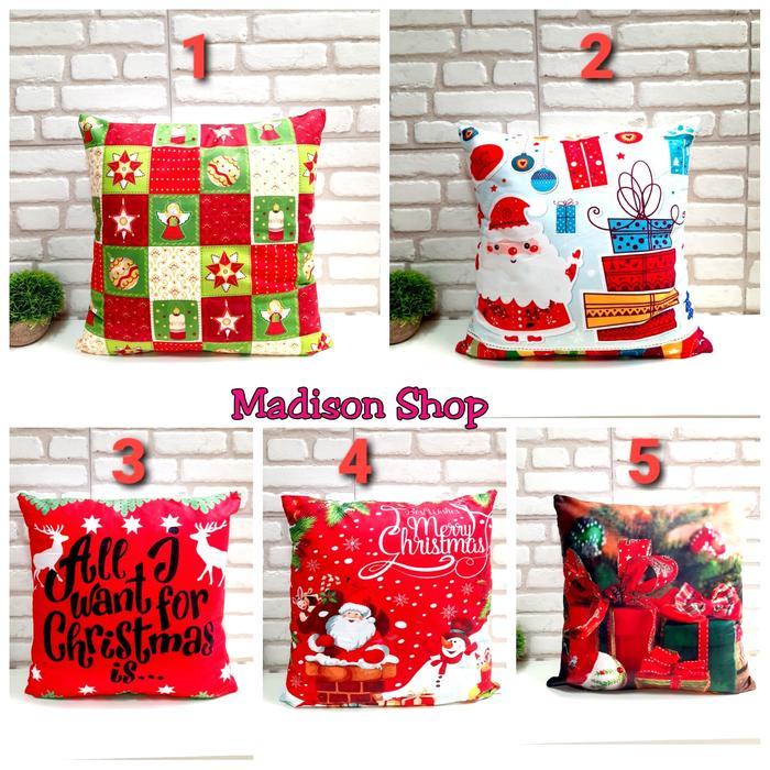 Mamoofood Sarung Bantal Natal Hadiah Dekorasi Christmas Murah Pillow Case Merah - motif 1
