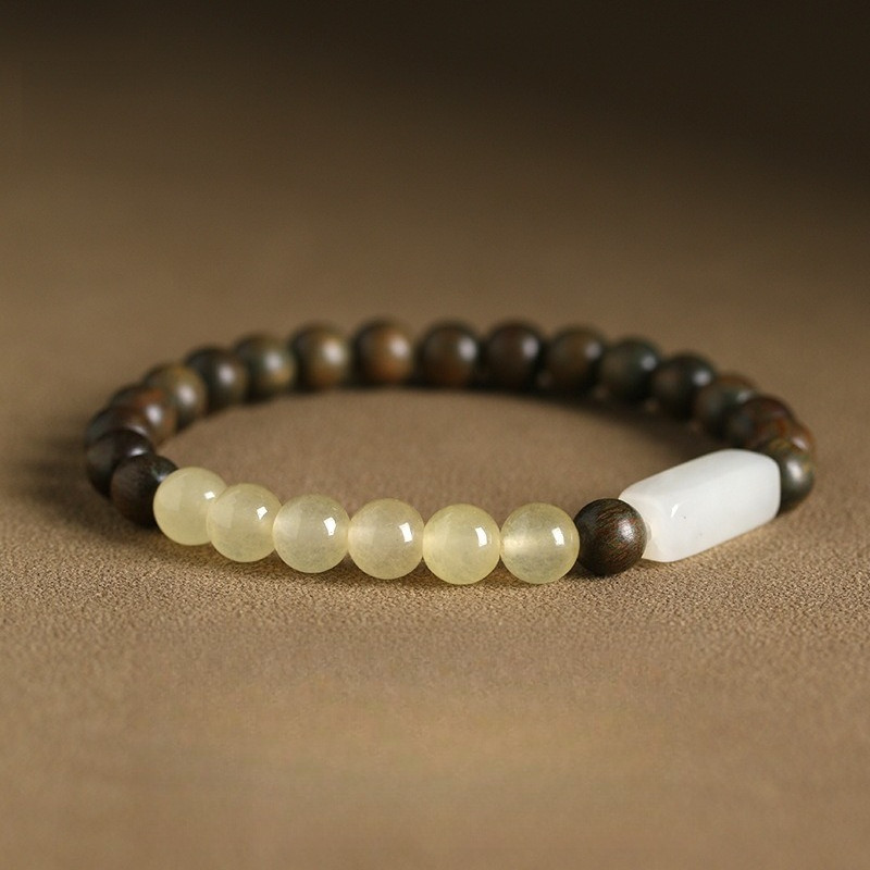 Halus 6mm hijau cendana gelang ebony daun besar Hetian giok sutra emas cendana