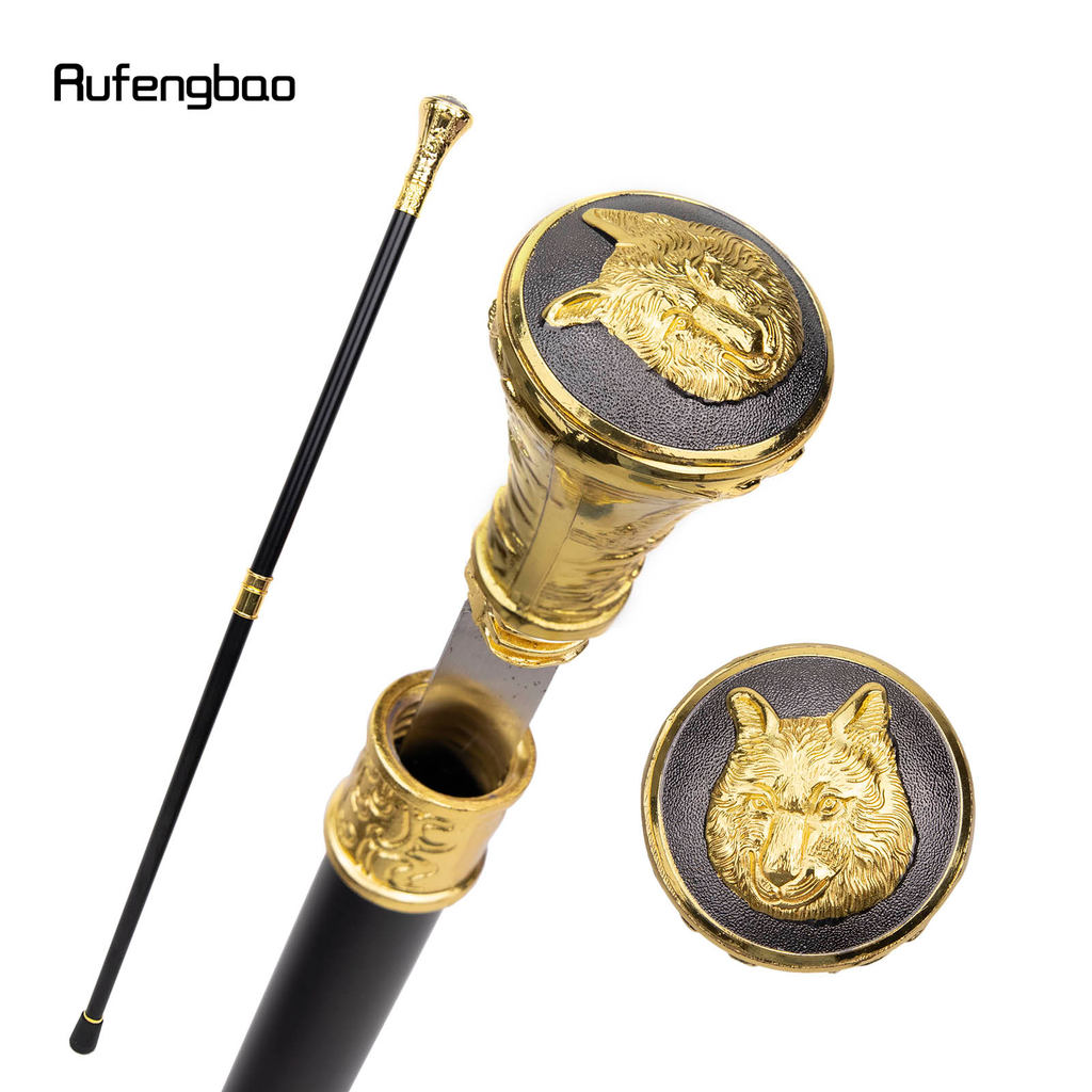 Gold Luxury Wolf Head Totem Relief Walking Stick with Hidden Sword Self Defense Fashion Cane Sword C