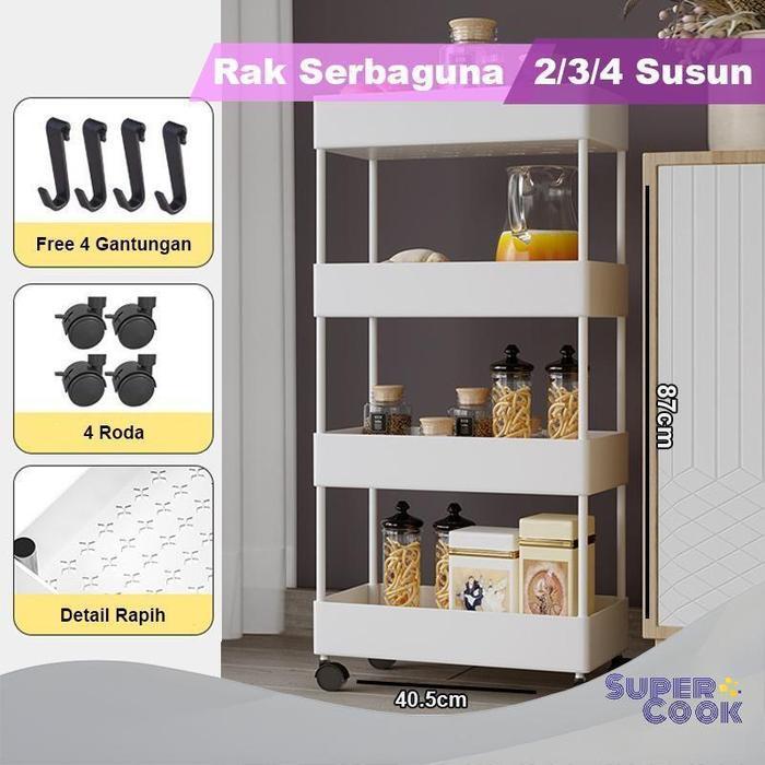 COD Rak Serbaguna Dengan Supercook Roda Rak Kamar Mandi Square Rak Persegi Dapur Plastik 4 Susun - 4
