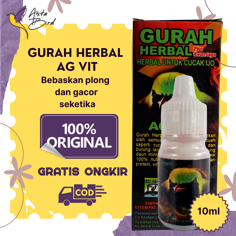 "GURAH HERBAL AG VIT 10ML" VITAMIN GURAH HERBAL CUCAK IJO,HIJAU ,DAUN MINT ALAMI,PROTEIN,KALSIUM