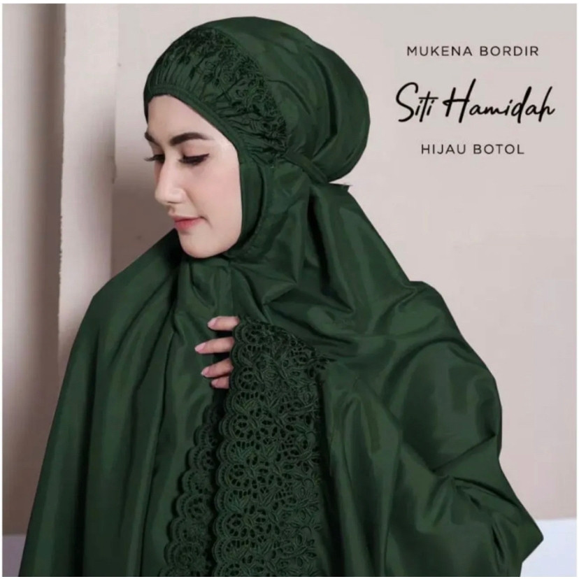 Mukena Khadijah Hijau Botol Katun Mikro Jumbo