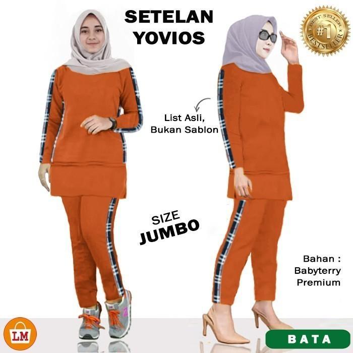SET YVS BRY Setelan Kaos Olahraga Wanita Muslimah Lengan Panjang XL XXL XXXL - Bata, XL