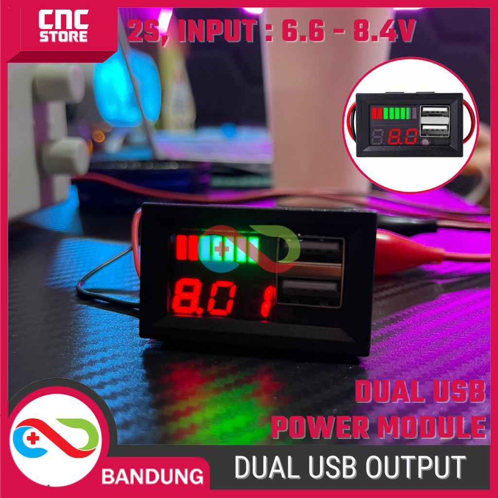 Modul Indikator Tegangan 12V 24V Baterai – Dual USB Charger HP dengan Auto Detect & Rectifier 2S