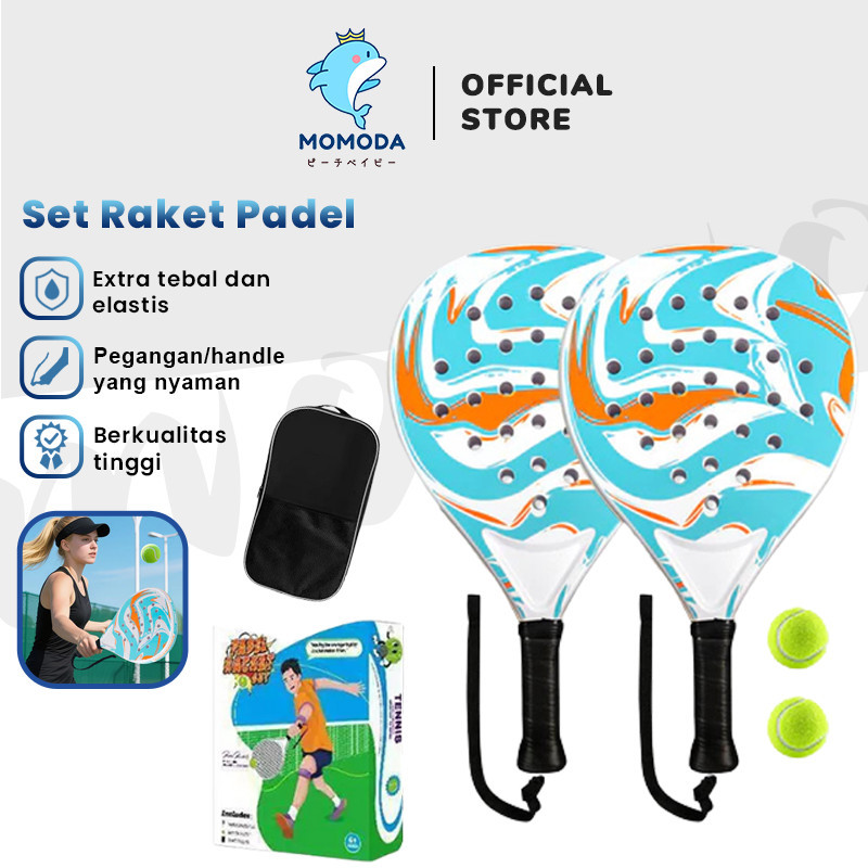 MOMODA Padel Racket Padel Wanita&Pria/Set Raket Padel Untuk Pemula /2 Raket + 2 Bola Padel + 1 Tas