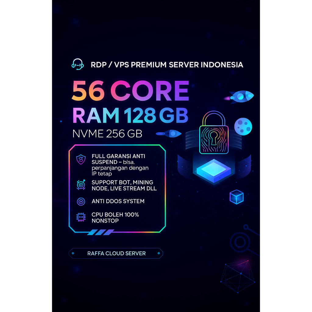 RDP / VPS RAM 128GB 56 CORE / 56 VCPU RAM 128 GB Bulanan Mingguan Harian Murah Windows / LINUX Full 