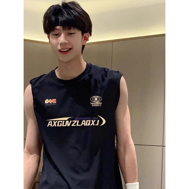 Rompi pria di luar, rompi bahu jalanan, gaya pria, kaos longgar tanpa lengan.