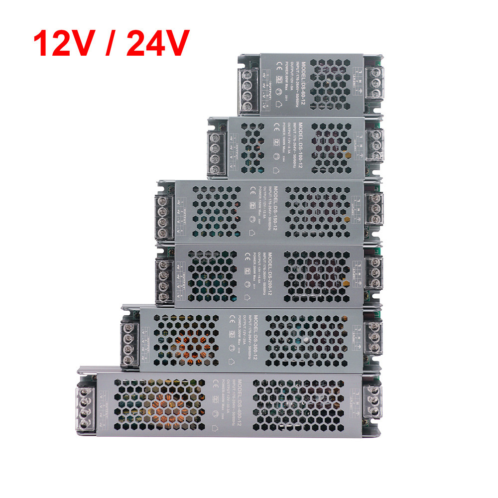 LED Driver 12V 24V 60W 100W 300W 400W Led Transformer AC 220V to DC 12 24 Volt Slim Switing Power Su
