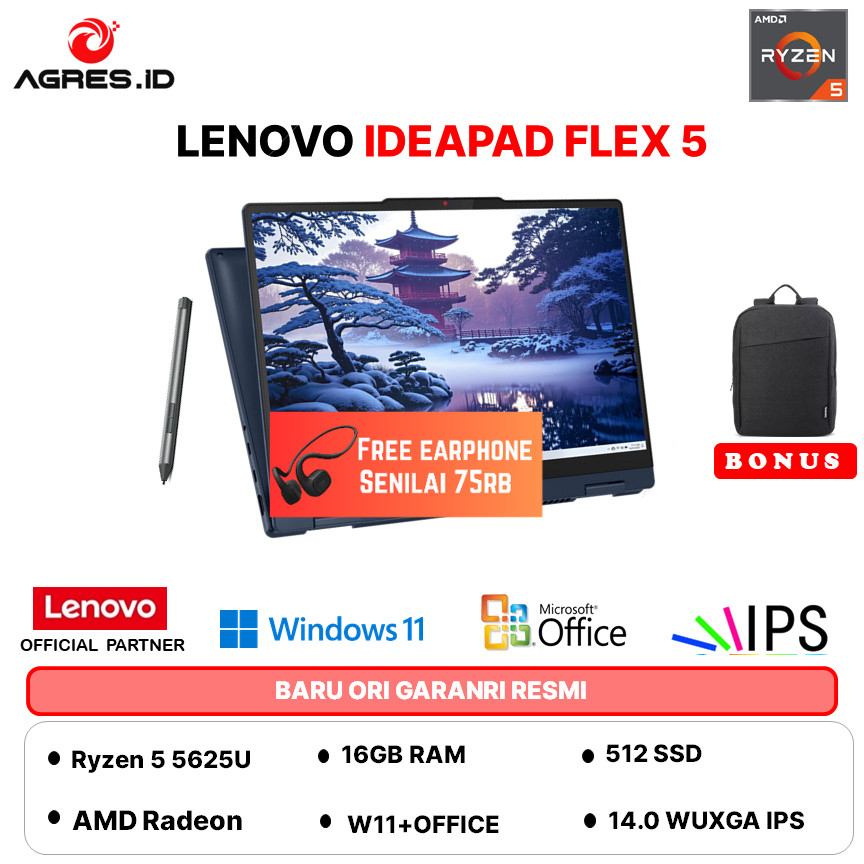 LENOVO IDEAPAD FLEX 5 14 TOUCH RYZEN 5 5625 16GB 512GB W11+OHS+M365B 14.0WUXGA PEN 2Y+ADP GRY -HXID