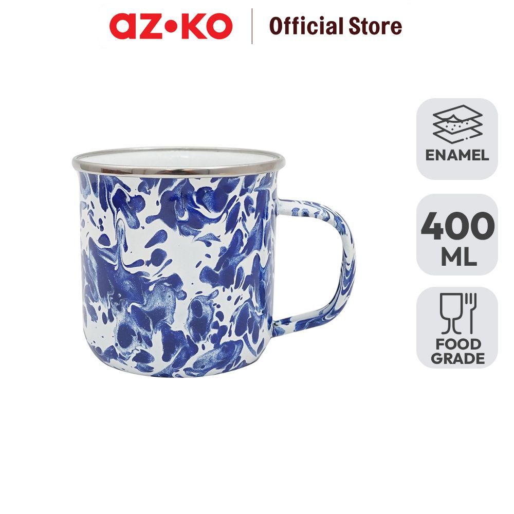 AZKO Kichero Mug Enamel Doreng 400 ml - Biru Gelas Minum Tea Cangkir Kopi Wadah Minuman Coffee Cup T