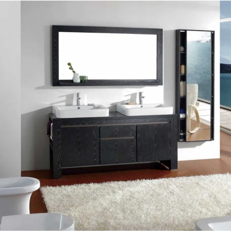 LL Modern Style Black Walnut Color Ceramic Integrated Wash Basin Bathroom Cabinet Toilet Washstand S