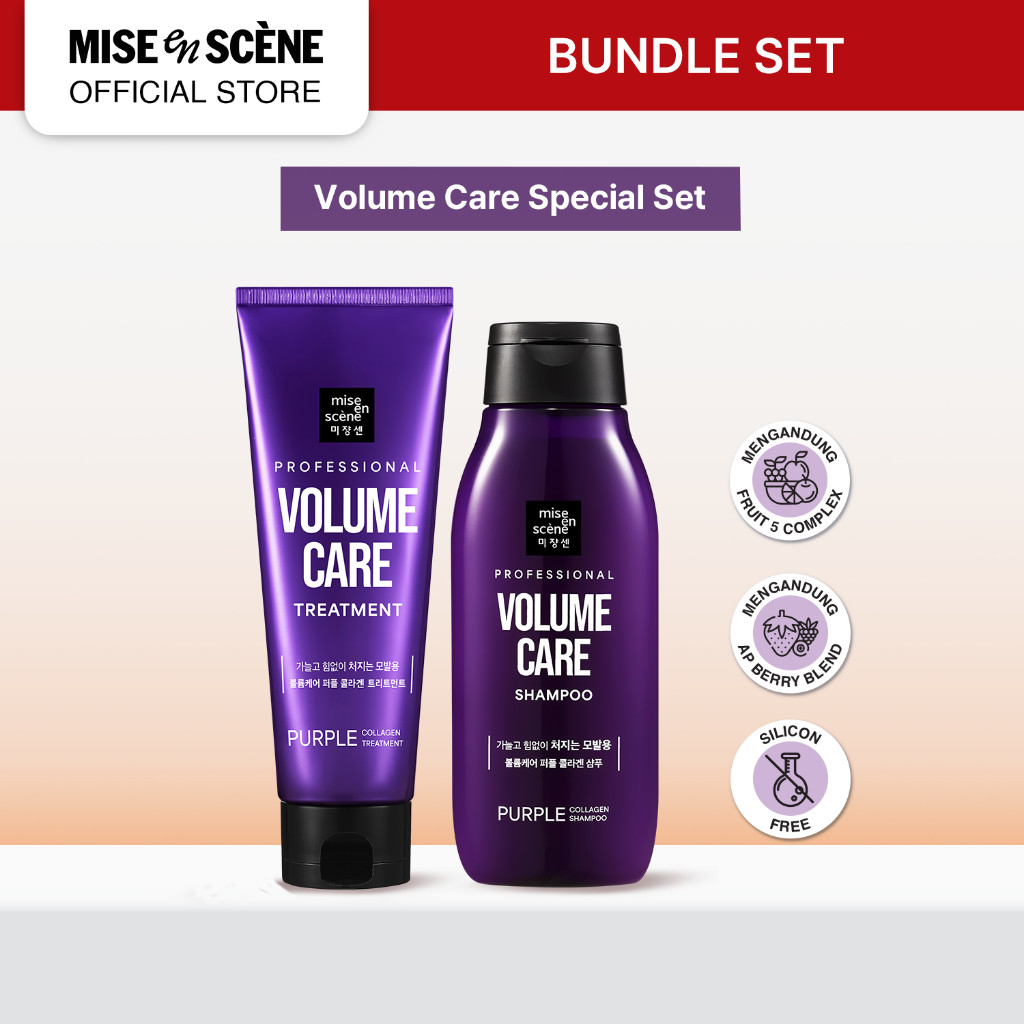 mise en scene Volume Care Purple Collagen Shampoo & Treatment Set - Paket Perawatan Rambut Untuk Ram