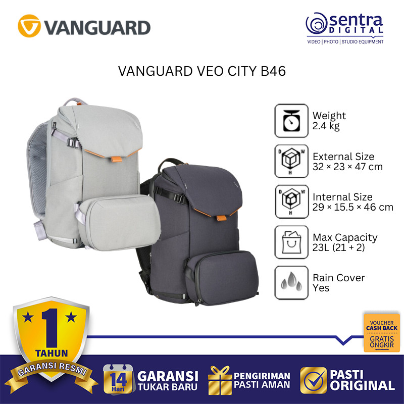 VANGUARD VEO CITY B46 Tas Kamera Ransel Backpack City Foto Laptop 15" Desain Modular Tahan Air X01
