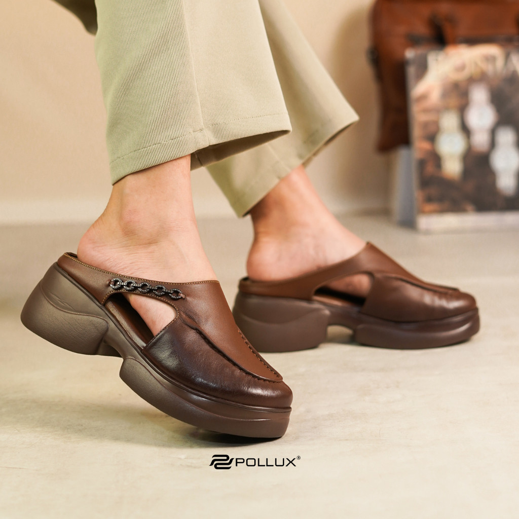 Pollux Bold WPOCU 44 - Sandal Wedges Wanita Stylish Kekinian Bahan Kulit Asli Tinggi 5cm Size 36-41