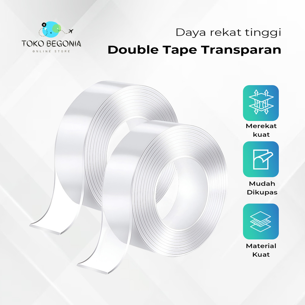 Double Tape Gel Isolasi Bening Air Tape Multifungsi Perekat Dinding Tembok Tanpa Bekas