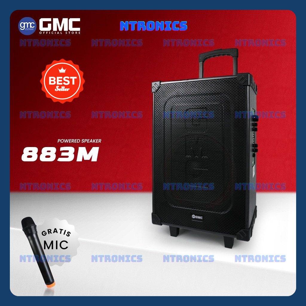 GMC Speaker 883M – Bluetooth Karaoke Speaker 12" – 130W, USB, SD, AV In, FM Radio, Karaoke Jack