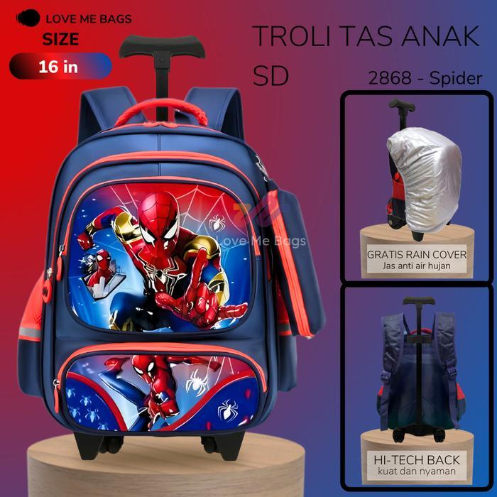 LMB Tas Troli Anak Sekolah SD Laki Laki Import Karakter Naruto Hulk Sonic Spider Kaptan Batman Bahan