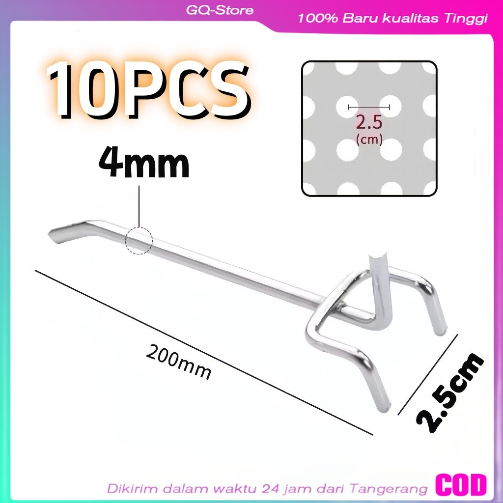 10pcs Hook Ram Gantungan Besi Thickness 4mm Display Barang Gantungan Rak untuk Lubang Rak