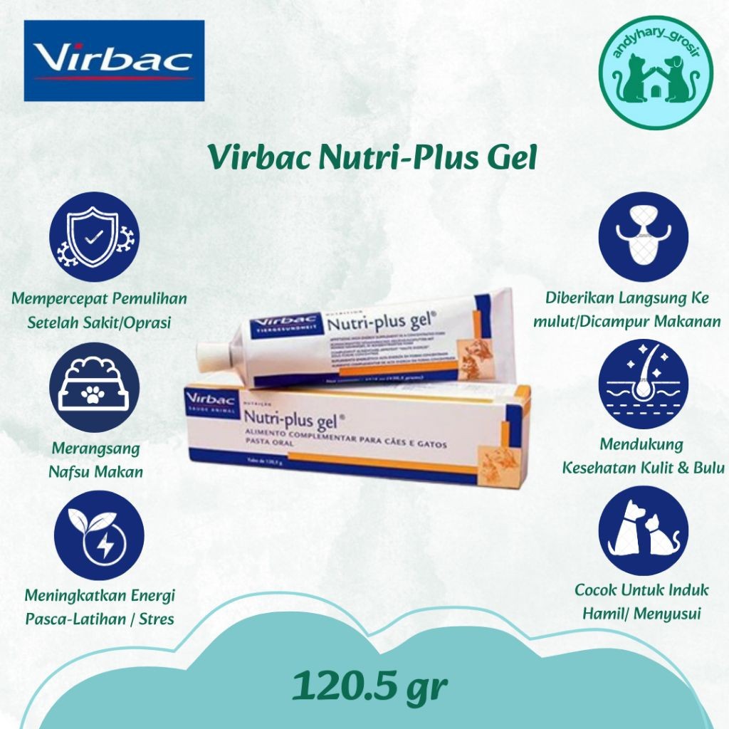 SETIALARIS STORE Virbac Nutri-plus Gel 120,5 gram Vitamin Anjing Kucing Nutri Plus Gel Original ( KE