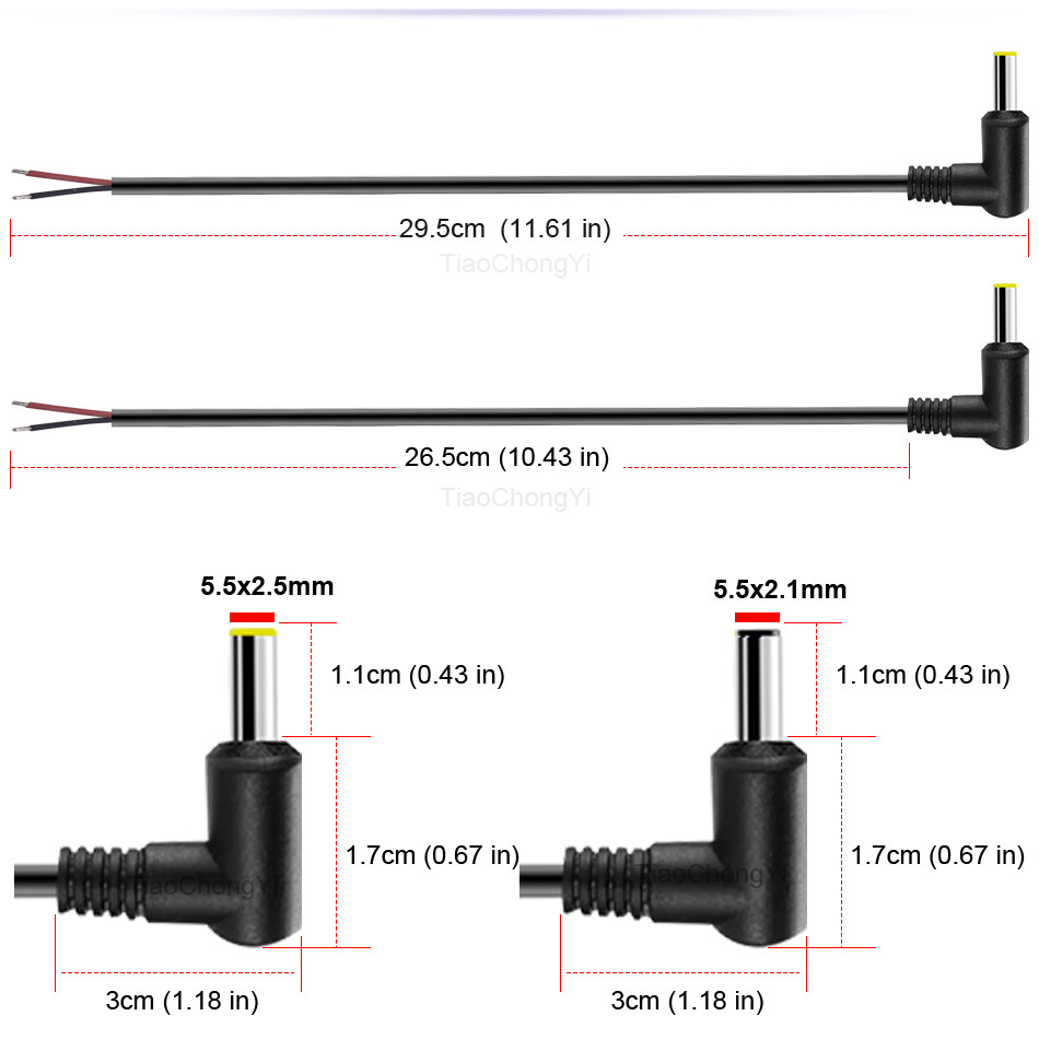 18AWG DC Power connector 5.5 X 2.1mm / 2.5mm Male To 5.5 2.1/2.5mm Male Plug Cable Right Angled 90 D
