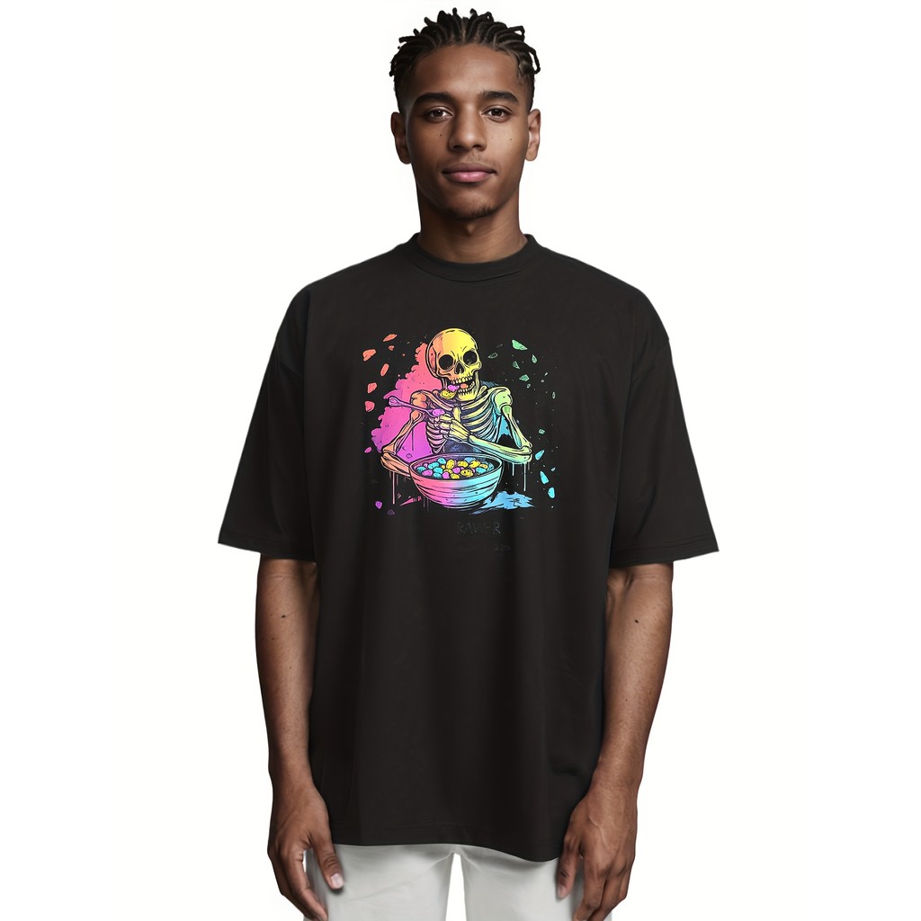 COD Koleksi Kaos Pria Desain Unik & Lucu - Teori Kupu-Kupu Tengkorak Makan Sereal Kelinci Pisang Pas