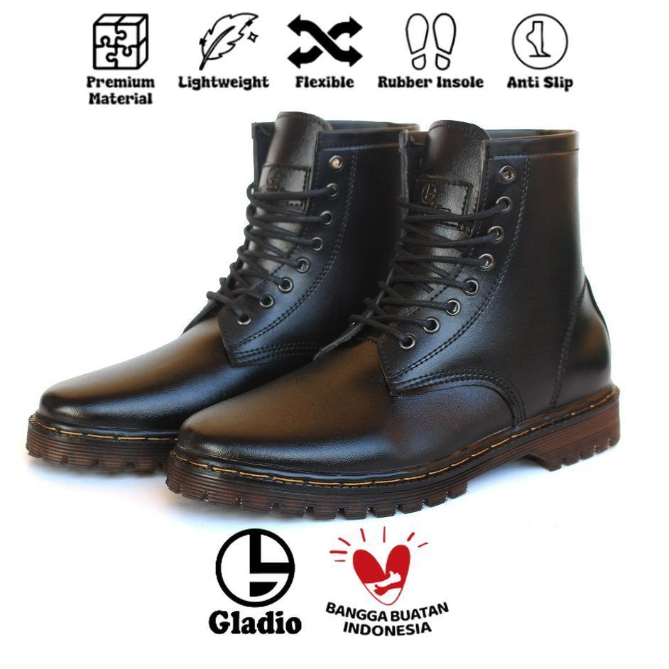 Gladio Venus Sepatu Boots Pria Wanita Unisex Kulit Hitam Tinggi
