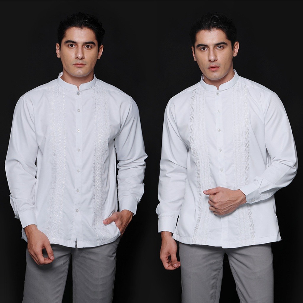 Casella Baju Koko Pria Lengan Panjang Exclusive | Baju Koko Putih Ibrahim Lengan Panjang